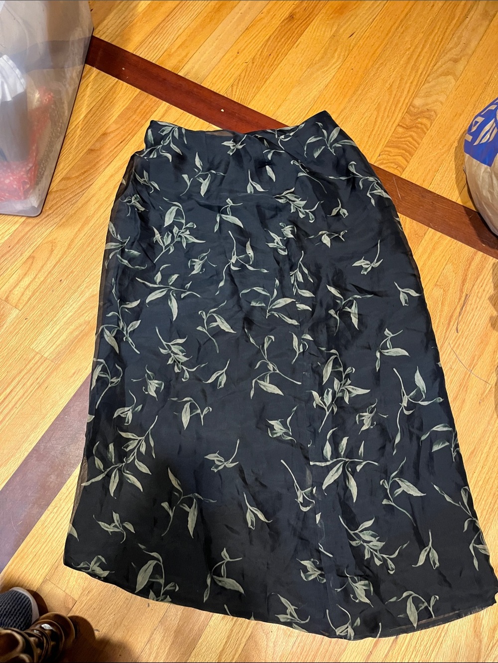 Black Floral Midi Skirt - Women's Elegant Leaf Print